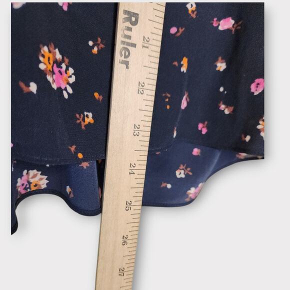 Rebecca Taylor Womens Mia Floral Silk Camisole Ruffle Trim Navy Blue 10 Romantic - Picture 8 of 10